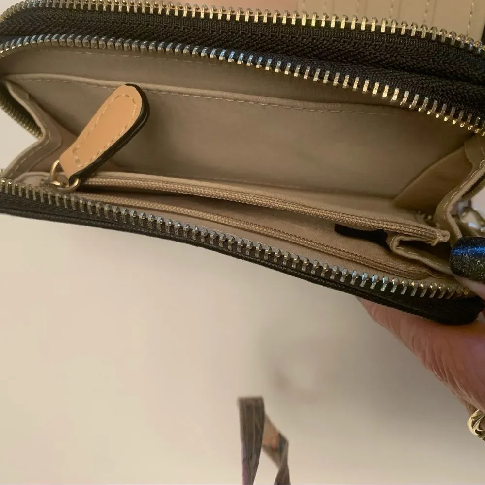 Kate Landry Black and White Striped‎ Wristlet